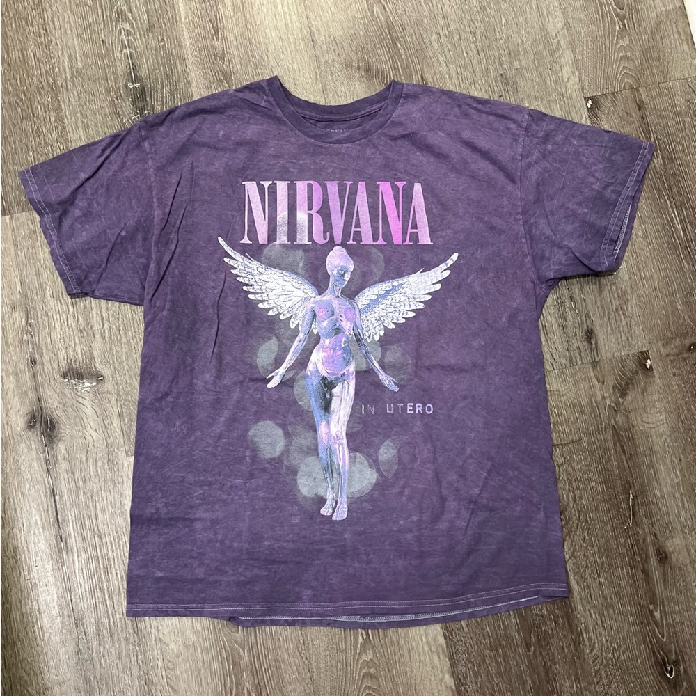 NIRVANA Purple Short Sleeve Tee with Iconic Angel Design
